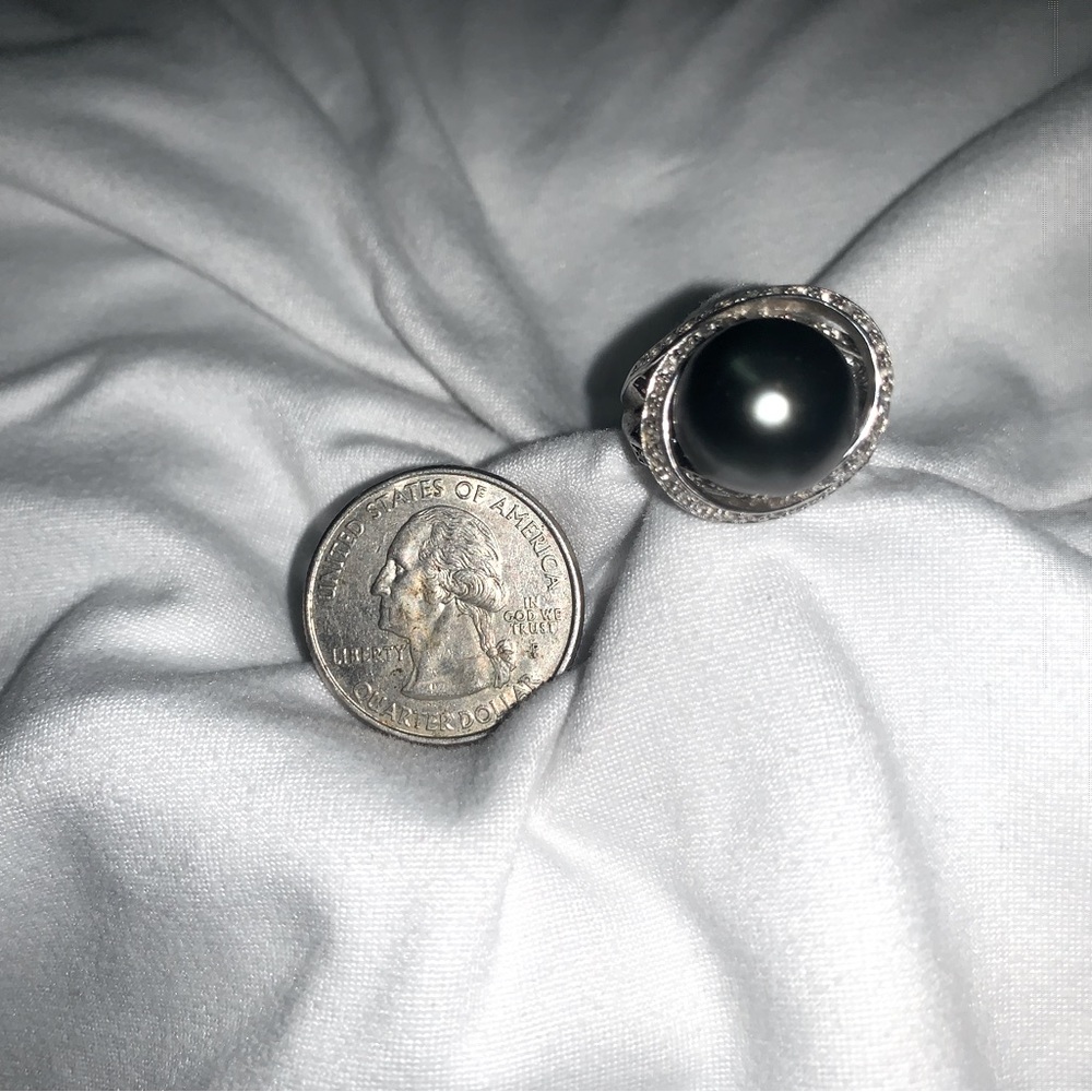 Sterling silver Tahitian pearl ring
